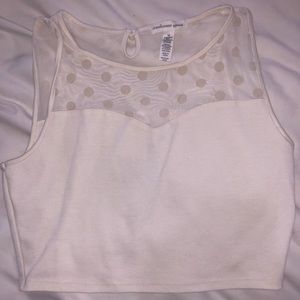 Cream cropped tank with polka dot mesh